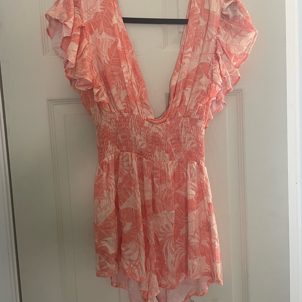 Tiare Hawaii Coral Floral Romper/Cover Up